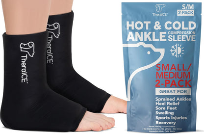 TheraICE Ankle Ice Pack Wrap, Achilles Tendonitis Brace, Plantar Fasciitis | Cold Therapy Compression Sleeve, Sock-Style Slip-On Fit for Women and Men, Eases Sprains, Swelling, Sore Feet and Heel