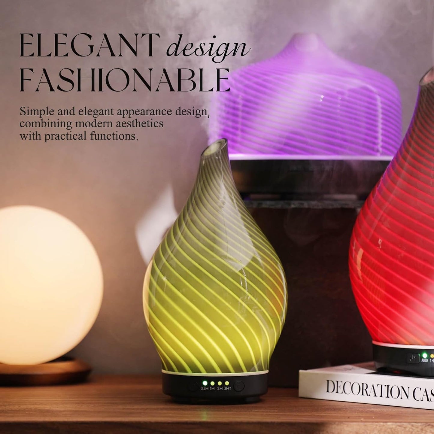 Porseme Oil Diffuser 3D Glass Aromatherapy Ultrasonic Humidifier, Air Refresh Auto Shut-Off, Timer Setting, BPA Free for Home Hotel Yoga Leisure SPA Gift 150ml Last 6H - Colors A