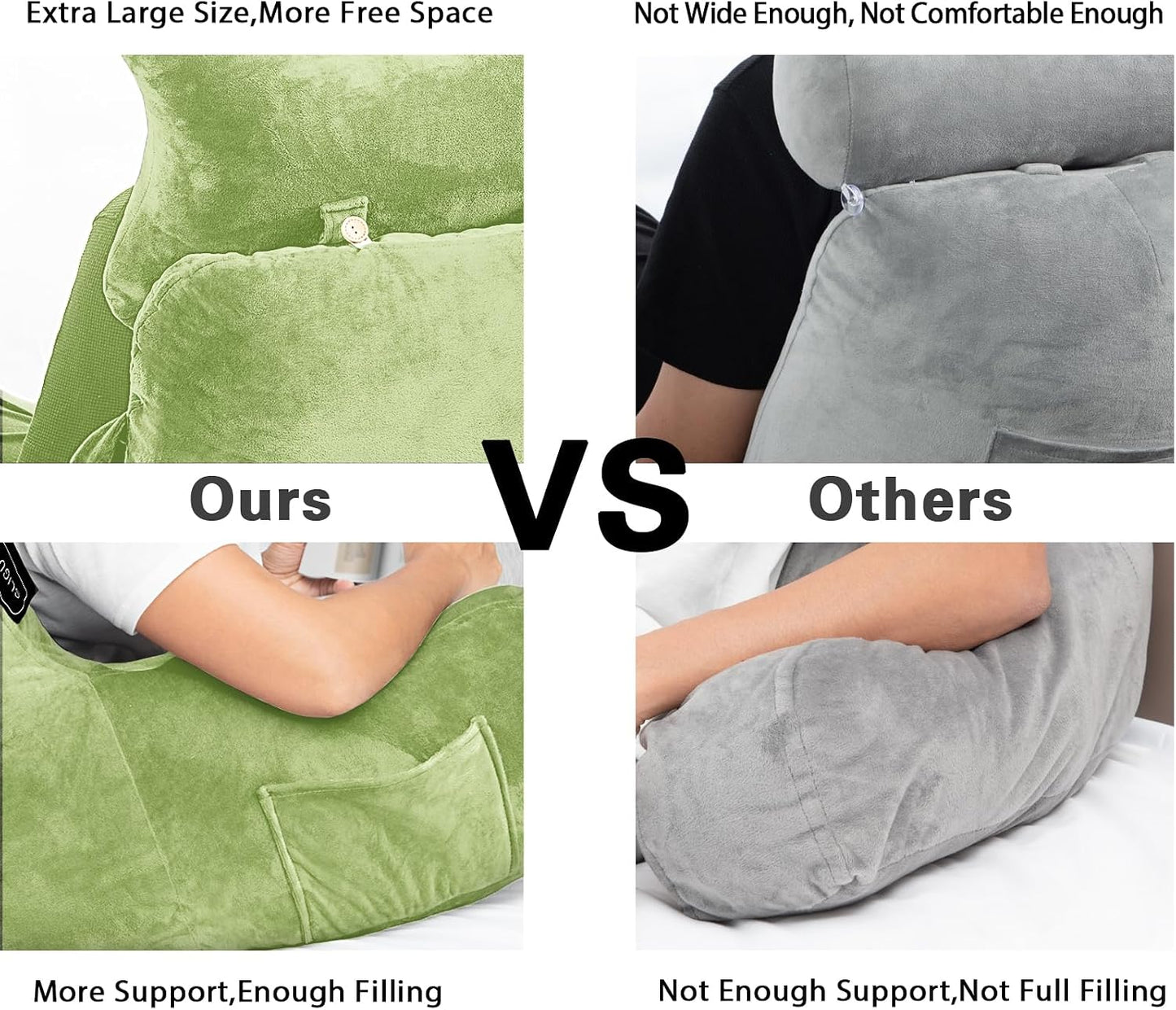 SLIGUY Reading Pillow-Bed Rest Pillow with Detachable Neck Roll & Support Arm for Sitting in Bed Couch or Floor-Backrest Reading Pillow Adult Back Pillow for Reading/Watching TV/Gaming,Dark Grey