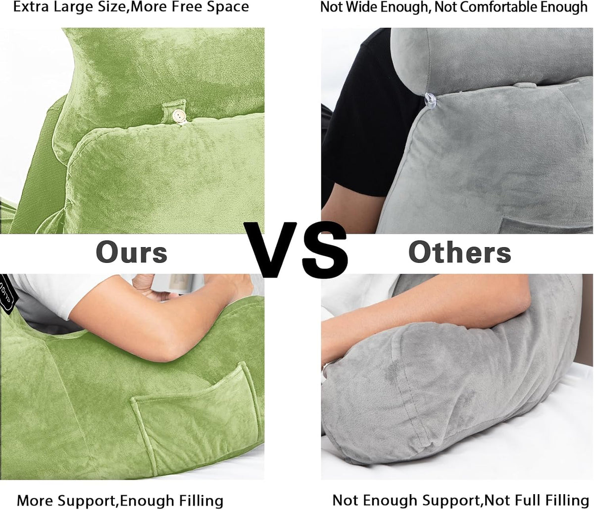 SLIGUY Reading Pillow-Bed Rest Pillow with Detachable Neck Roll & Support Arm for Sitting in Bed Couch or Floor-Backrest Reading Pillow Adult Back Pillow for Reading/Watching TV/Gaming,Dark Grey