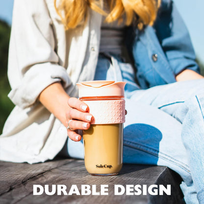 Large Travel Mug Loose Tea Infuser - Detachable Tea Strainer with Spill Proof Lid - 18oz/530ml BPA-Free Reusable Glass Travel Coffee Cup with Silicone Band (Ice Cream, 18oz)