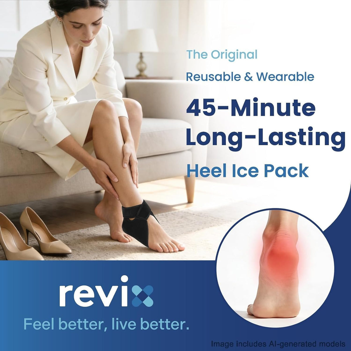 REVIX 45-Min Heel Ice Pack Wrap for Tendonitis & Plantar Fasciitis