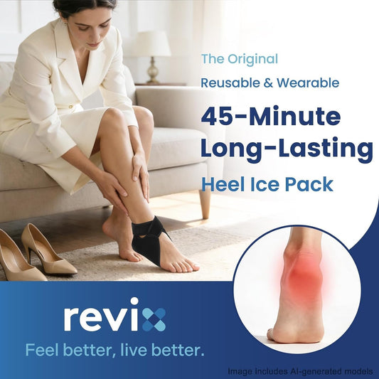 REVIX 2-Pack 45-Min Heel Ice Pack Wrap for Tendonitis & Plantar Fasciitis | Lightweight Wrap with Adjustable Strap for Men & Women, Cooling Comfort for Heel Bursitis, Swelling & Soreness, Reusable Gel