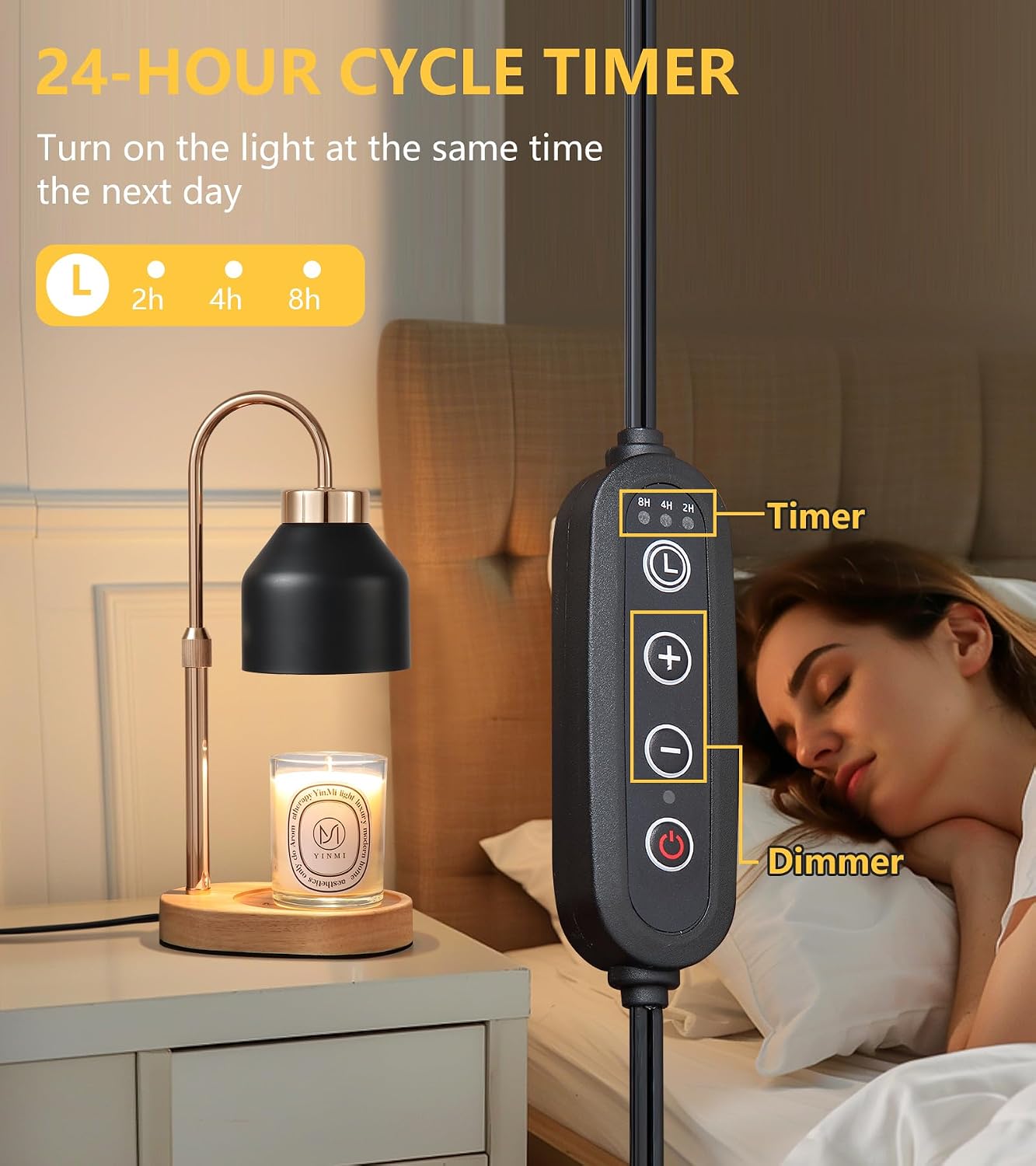 Candle Warmer Lamp with Timer and Dimmer,Electric Gold Light Gifts for Women Melt Wax Warmer Lamp with 2 Bulbs for Candle Jars House Warming New Home Decor Bedroom