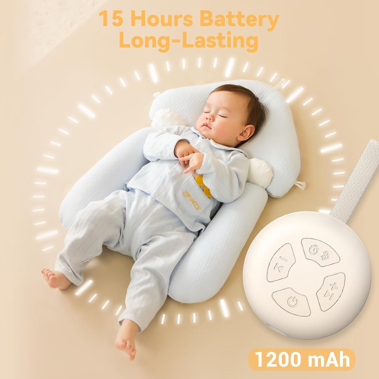 Portable Baby Sound Machine, White Noise Sleep Soother with 12 Soothing Sounds, 15H Battery, Timer & Bluetooth, Noise Canceling for Travel, Nursery, Stroller, Registry Gift for Newborn