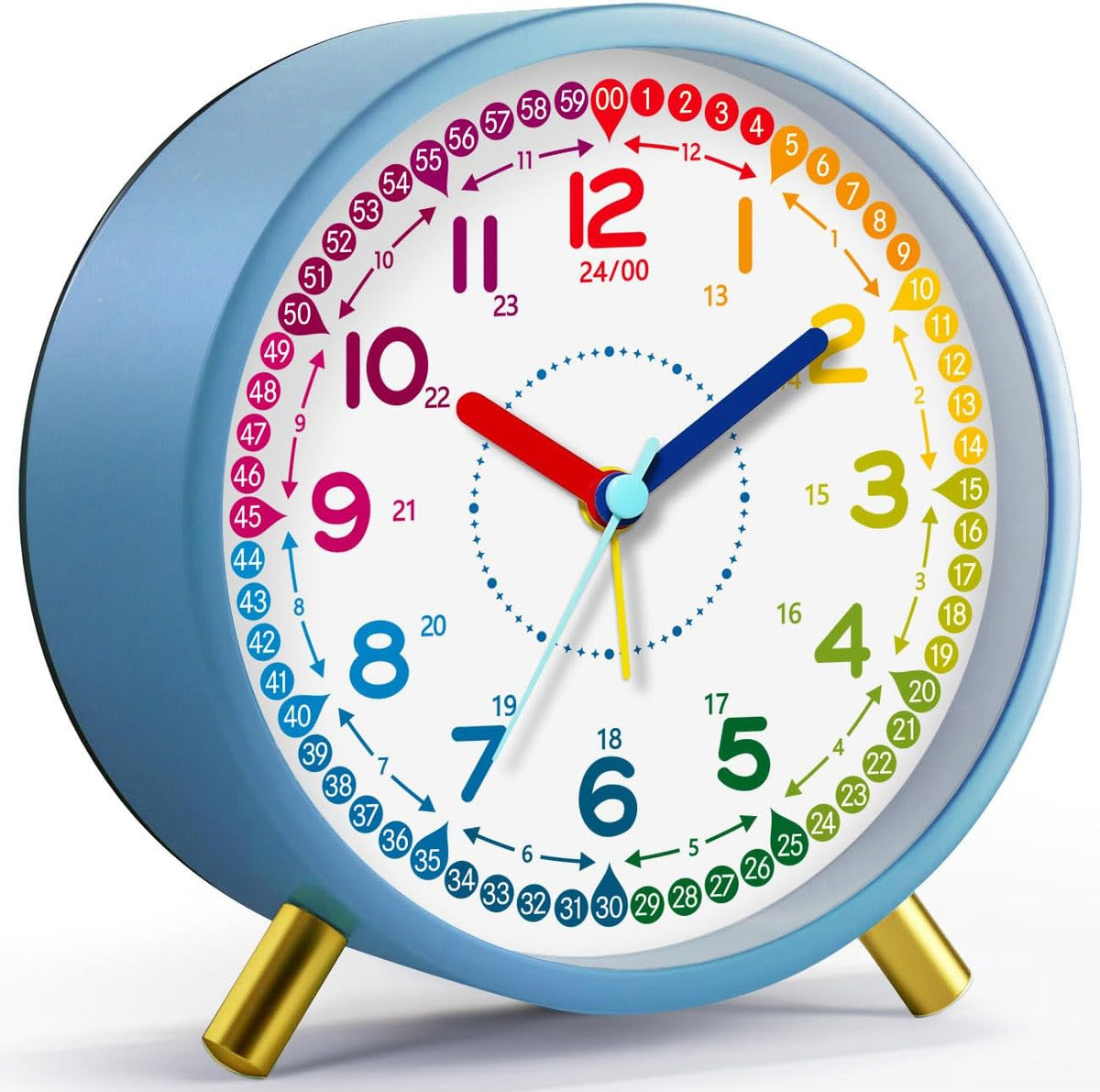 Kids Alarm Clock, Silent Non-Ticking, Analog Learning Clock for School Beginners, Stylish Round Metal Clock, Easy to Read, Battery Operated, Loud Ringing Back to School Gifts