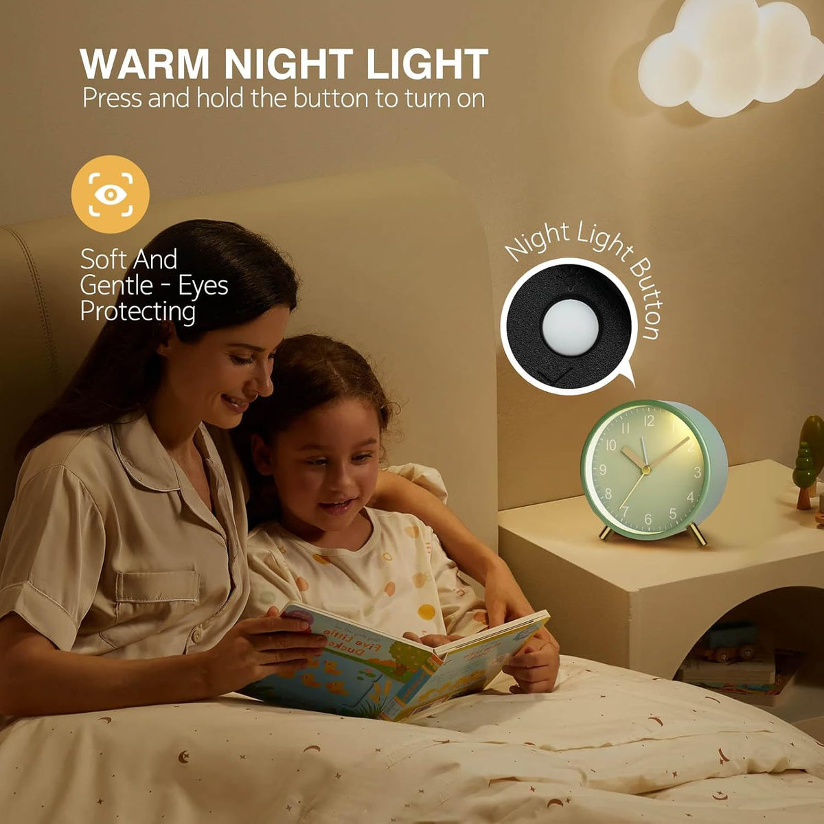Analog Alarm Clock, Silent Non-Ticking with Night Light, Fashionable Round Metal Alarm Clock for Office, Battery Operated, Bedroom, Elderly, Adults, Children, Student Gifts