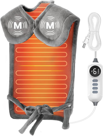 DAILYLIFE Heating Pad with Massager for Neck and Shoulders, Wearable Electric Heating Pads for Back Pain Relief, Auto-Shut Off, 6 Heat Settings, 4 Massage Modes, Large Size, UL Certified, Blue
