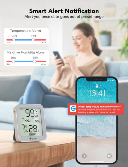 Govee Indoor Hygrometer Thermometer H5075 with Bluetooth App Control | Room Temperature Humidity Meter, 164ft Remote Monitor, Smart Alerts, 2 Years Data Storage Export, for Bedroom Wine Cellar
