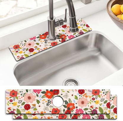 Sink Faucet Absorbing Mat, 2 Pack Drying Mat Around Faucet Sink Splash Guard Behind Faucet Sinkmat For Kitchen Bathroom Island Rv 24 * 5.5 Inch (60 * 14 cm)