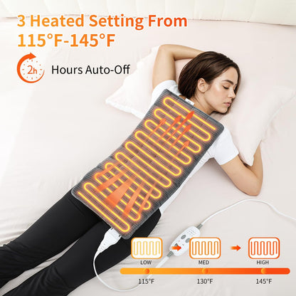 Heating Pad for Back - Weighted Heated Pad for Neck, Shoulder, Cramps and Knee, 3 Massage Modes & 3 Heat Levels, Auto Shut Off, Warm Gifts for Adult, 12"x24"