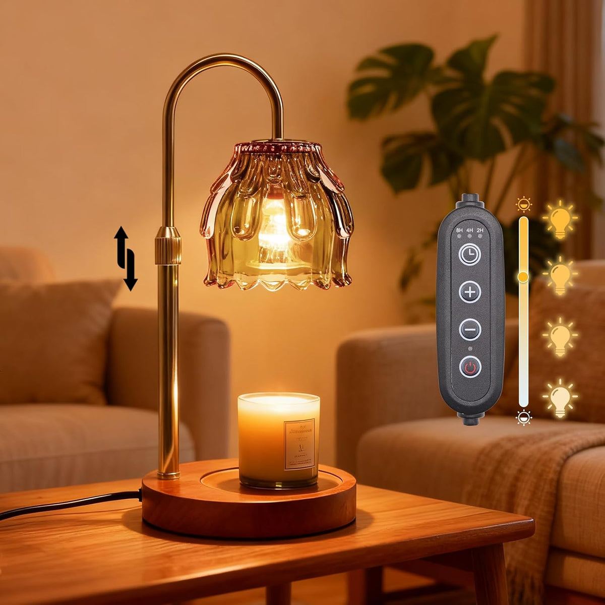 Candle Warmer Lamp with Timer & Dimmer, Birthday Gifts for Women Mom, 4-Level Dimmable Flower Heat Lamp for Jar Candles, Adjustable Height, House Warming Gifts, Home Decor (Purple