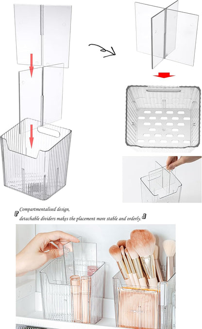Lae Nuvole 2Pcs Storage Organizer Bins, Wall Shower Toothbrush Caddy, Clear | with Dividers & 4 Adhesive Pads, No Drill, Renter Friendly, BPA-Free PET, Fits Bathroom, Apartment, RVs, Cabinet/Pantry Door