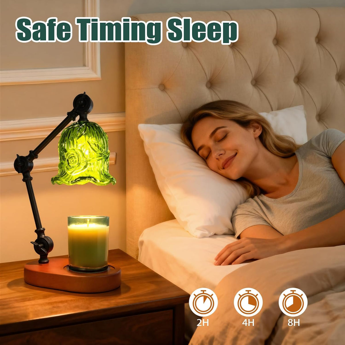Candle Warmer Lamp, Dimmable Wax Melting Warmer with Adjustable Height, Bedroom Living Room Home Decor, Birthday Relaxation Gifts for Women (Green, Wave)