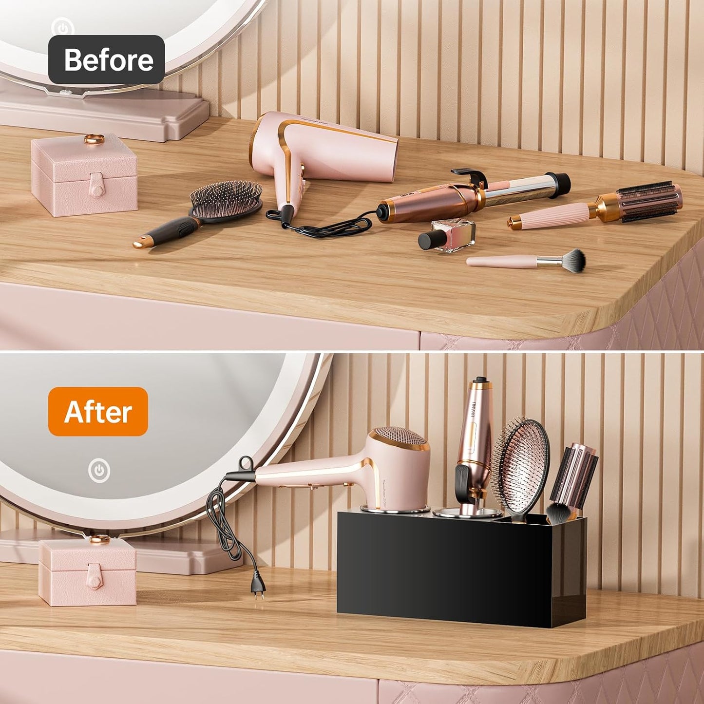 YUNEASELF Hair Tool Organizer Acrylic: Hair Dryer Holder Wall Mount - Blow Dryer Holder Cabinet Door - Bathroom Countertop Organizer for Curling Iron Hot Styling Tools Flat Iron - Black