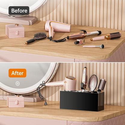 YUNEASELF Hair Tool Organizer Acrylic: Hair Dryer Holder Wall Mount - Blow Dryer Holder Cabinet Door - Bathroom Countertop Organizer for Curling Iron Hot Styling Tools Flat Iron - Black
