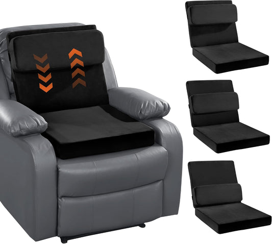 HOMBYS Recliner Seat Cushion with Lumbar Support Pillow and Adjustable Headrest, Medium Firm Foam Filling Chair Pad and Back Support, Non-Slip Design for Comfort and Pressure Reduce, Black