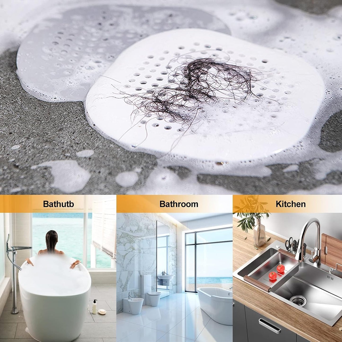 Bovinde Hair Drain Catcher,Square Cover for Shower 2 Pack (Black) | Drainer Cover Silicone Hair Stopper with Suction Cups,Protector Accessories,Easy to Install Suit for Bathroom,Bathtub,Sink