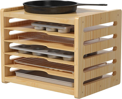 6 Tier Wooden Tray Dividers for Cabinets | Kitchen Vertical Cookie Sheet Organizer, Baking Trays Storage Rack, For Baking Pans, Cutting Board