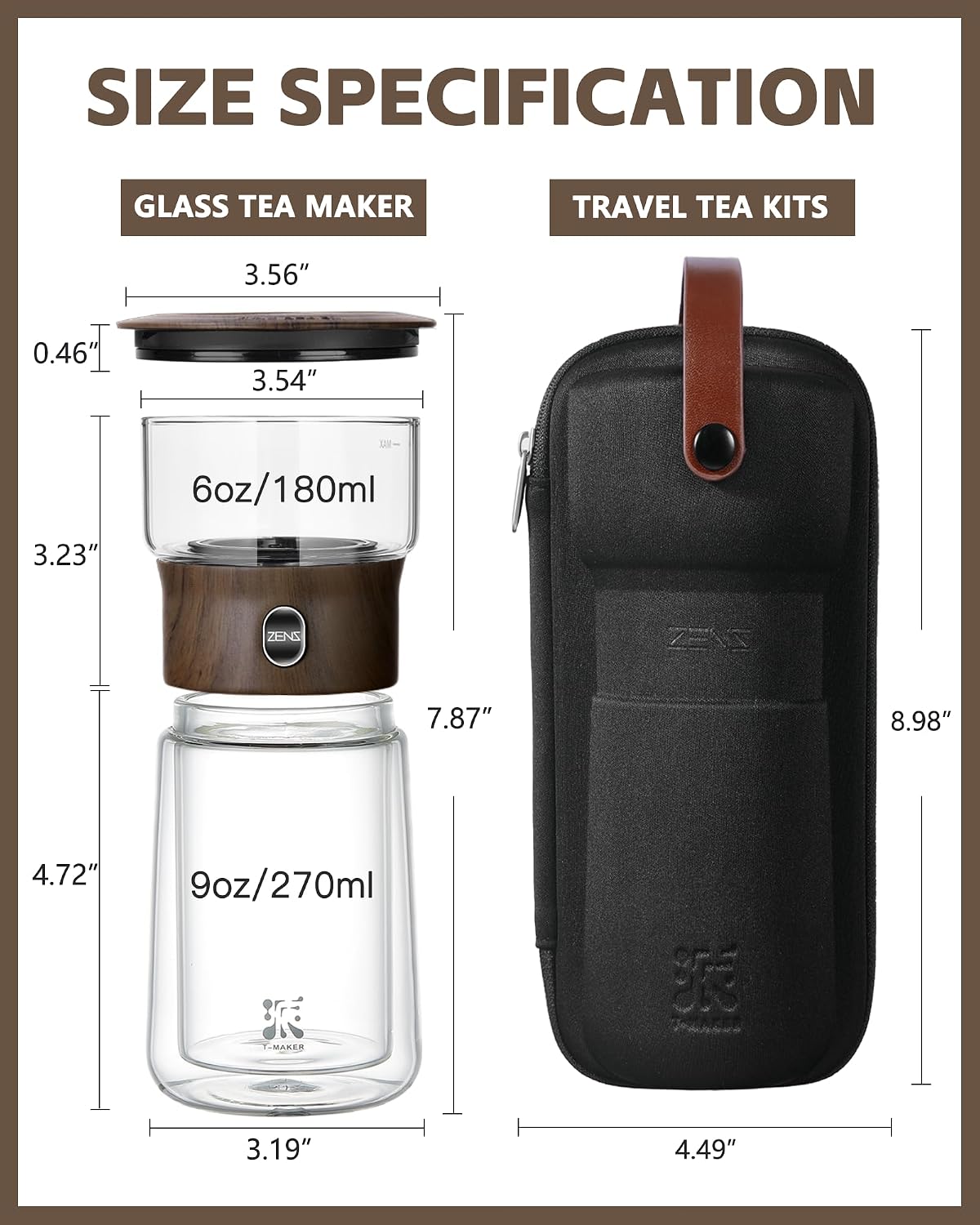 ZENS Glass Infuser Teapot, One Touch Tea Maker for Loose Leaf Tea, Walnut