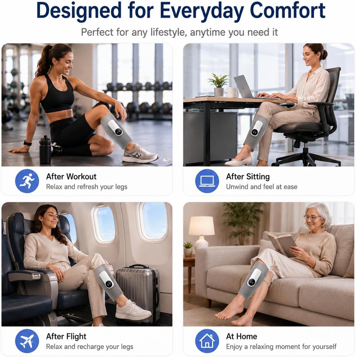 Cordless Leg Massager with Air Compression & Kneading, Rechargeable Calf Massager Wrap for Relaxation, Muscle Comfort & Everyday Recovery, Adjustable Fit, Single Leg
