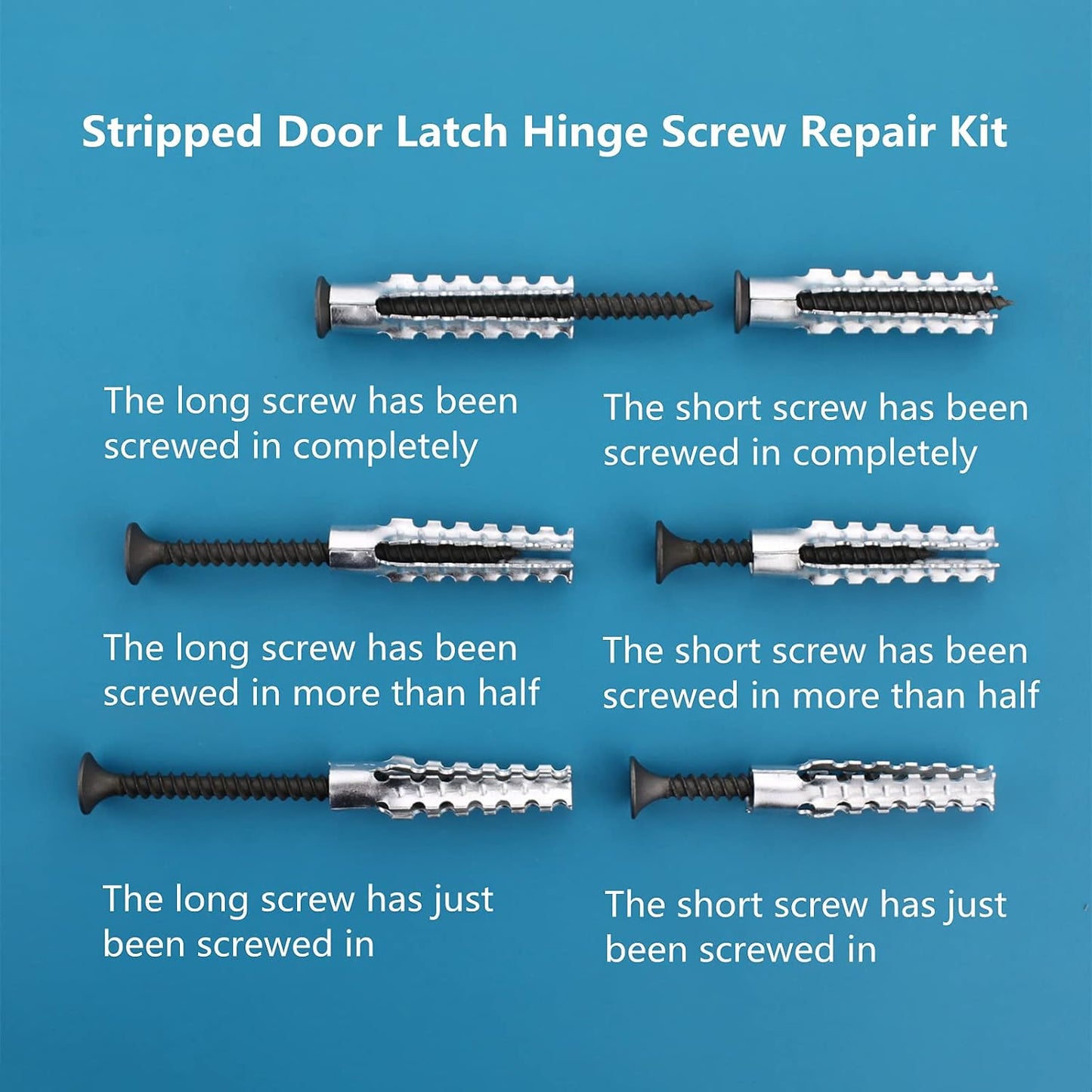 Screw Door Security Hardware Reinforcement Jamb Repair Kit - Terrific Solution for Stripped Door Hinge, Damaged Screw Repair (Black)