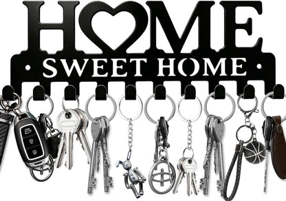 Key Holder Hooks Organizer Shelf Hanger Rack Wall Mounted Sweet Home Metal Decor Stylish and Practical for Entryway Front Door Kitchen Hallway Garage Mudroom Office Hardware Included Black