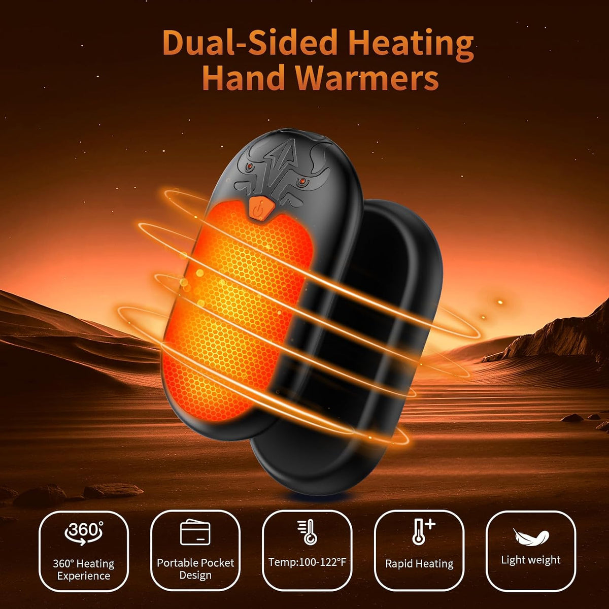 Hand Warmers Rechargeable 2 Pack, 2-in-1 Magnetic Electric Hand Warmer, 3 Heat Settings, Up to 24H, USB-C Reusable Portable Pocket Heater for Camping, Hunting, Golf, Skiing, Fishing