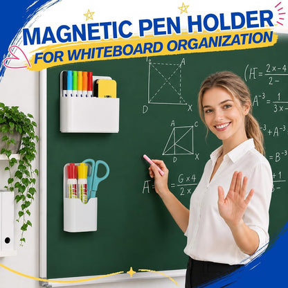 Magnetic Pen Holder, Magnetic Marker Holder, 4 Pack, White | Magnetic Cups for Dry Erase Markers, Pen Organizer for Whiteboard, Refrigerator, Locker, Cruise, Classroom, Office, School