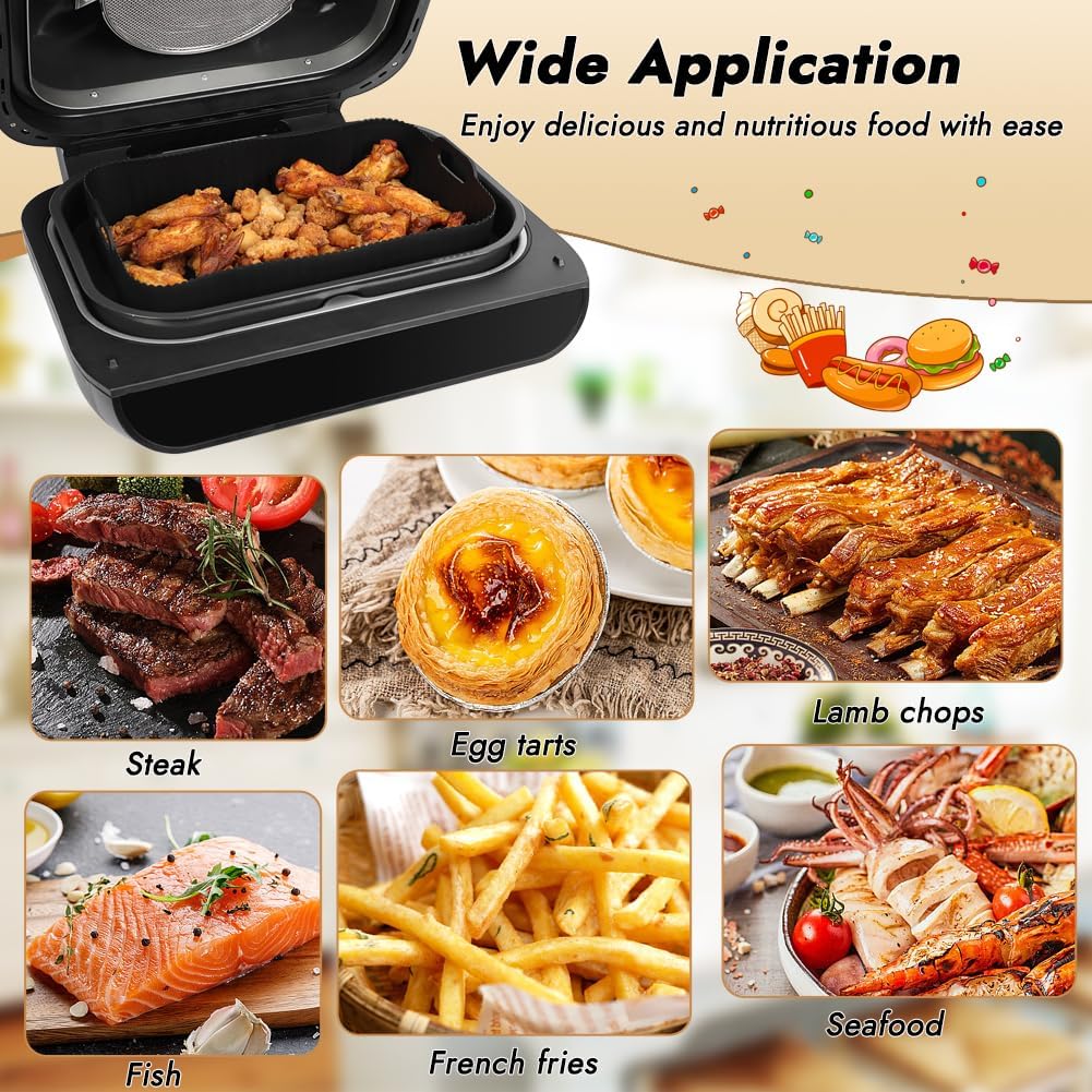 BYKITCHEN Reusable Air Fryer Silicone Liners for Ninja FG551/DG551/IG651 Foodi Smart XL Indoor Grill, Rectangle Silicone Air Fryer Liners, Ninja Foodi Grill Accessories