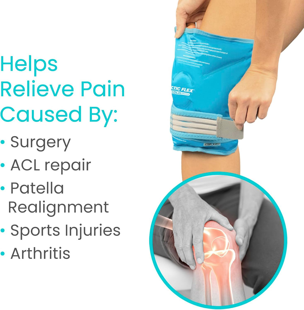 Arctic Flex Vive Knee Ice Pack Wrap with Straps for Cold Compression