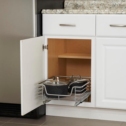 Household Essentials Glidez Multipurpose Chrome-Plated Steel Pull-Out/Slide-Out Storage Organizer for Cookware and Bakeware - 2-Tier Design - Fits Standard Size Cabinet or Shelf, Chrome