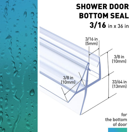 Shower Door Bottom Seal,2 PCS 3/8" x 36" | Shower Door Sweep for 3/8 Inch Glass,Frameless Glass Door Seal Strip,Stop Shower Leaks and Create a Water Barrier