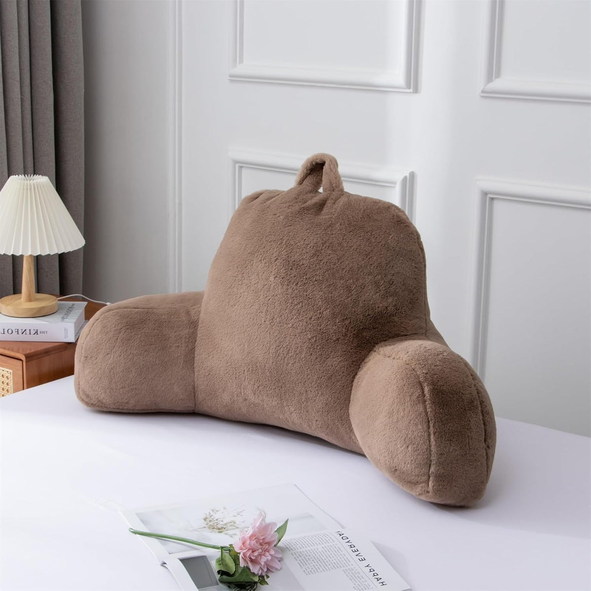 A Nice Night Ivory Reading Pillow, 18.5" Bed Wedge Pillows with Arms