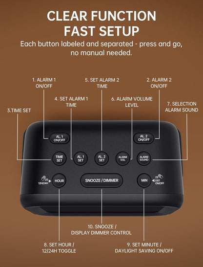 AuroraCalm Extra Loud Alarm Clock: 115dB On-Time Wake-Up | Dual Alarms and 6 Sounds for Heavy Sleepers and Adults - Easy-to-Read Bedroom Alarm Clock for Reliable Daily Wake-Ups