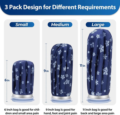 Ice Bags for Injuries Reusable: Ohuhu 3 Packs Ice Cold Packs with 2 Wrap Ice Bag Hot Water Hot & Cold Therapy Pain Relief for Knee Leg Injury No-Leak Waterproof Ice Bags 3 Sizes 6"/9"/11", Light Blue