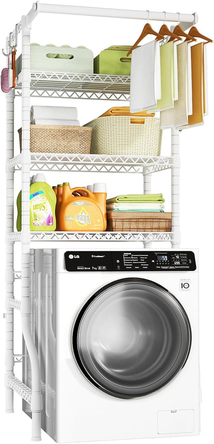 U11 Over Washer and Dryer Shelves, 3 Tiers Laundry Room Storage and Organizer Standing Shelf, Metal Freestanding Clothes Drying Rack, 33.9" W x 19.7" D x 77.6" H, Black