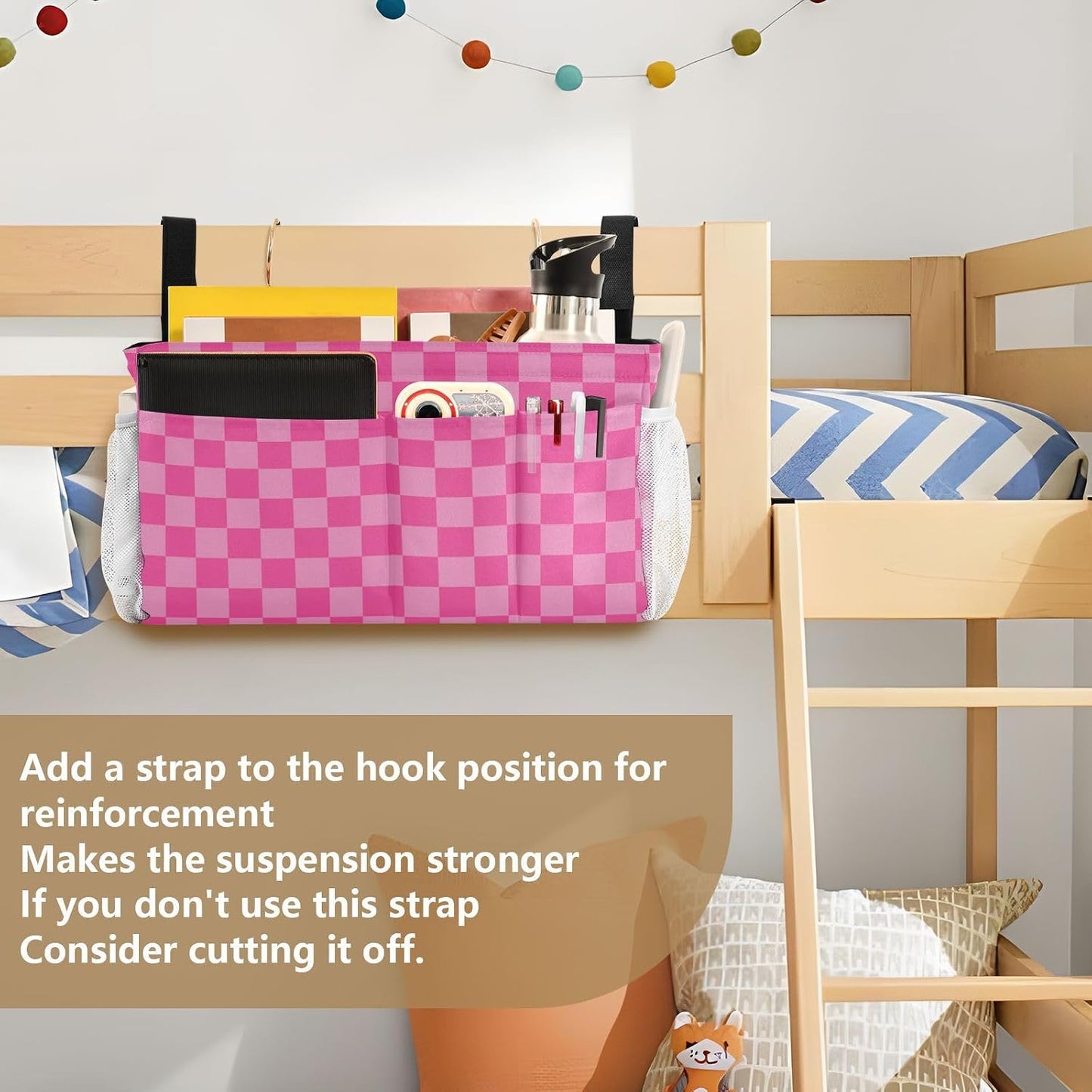 Black Bedside Caddy Storage Bag Bedside Organizer for Bed Rails College Dorm Room Organizer Caddy Hanging Shelf 6 Pockets with Hooks for Drinks Magazine Phone Holder