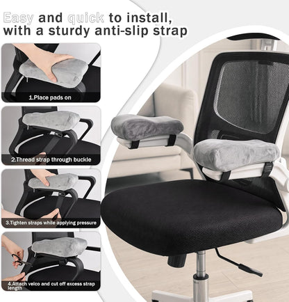 THARAHT 2pcs Ergonomic Blue Mesh Gel Memory Foam Armrest Support Pillow Anti Slip Adjustable Office Chair Games Home Wheelchairs
