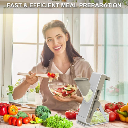 Eletronova Safe Mandoline Slicer for Kitchen, Vegetable Slicer with Container, French Fry Cutter, All in 1 Julienne Slicer for Potato, Thickness Adjustable, Detachable Blade (Green)