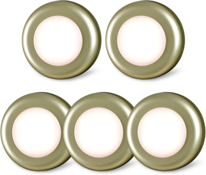 STAR-SPANGLED 2.8” LED Puck Lights Under Cabinet AAA Battery, 5 Pack White | Mini Touch Lamp Battery Operated Powered, DIY Strong Adhesive Stick on Push Tap Light for Kitchen, Closet, Pantry, Shelf