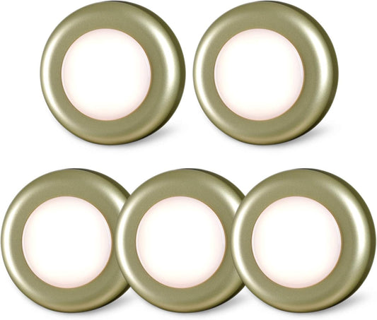 STAR-SPANGLED 2.8” LED Puck Lights Under Cabinet AAA Battery, 5 Pack White | Mini Touch Lamp Battery Operated Powered, DIY Strong Adhesive Stick on Push Tap Light for Kitchen, Closet, Pantry, Shelf