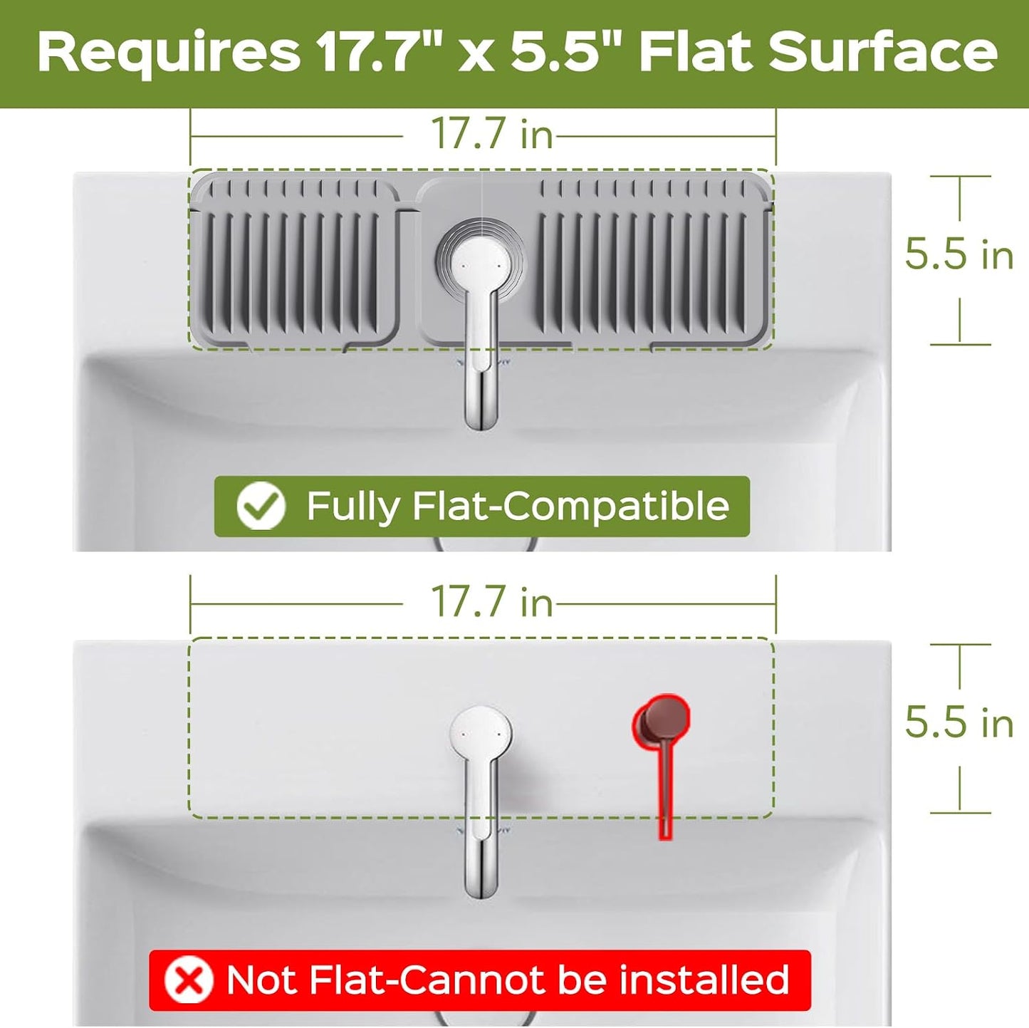 24 Inch Silicone Faucet Mat for Kitchen Sink Splash Guard – Upgraded Draining Mat with Water Tray Behind Faucet – Countertop Protectors to Catch Spills (Black, 24" x 5.5" )
