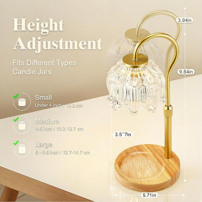 Dreamholder Electric Candle Warmer Lamp with Timer, Dimmable Candle Lamp with Adjustable Height, Wax Melter for Jar Candles Wood Base Floral Home Decor Gifts for Women Mom, Silver Glass