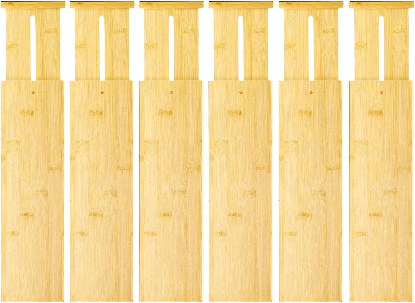 VaeFae 6-Pack Adjustable Bamboo Drawer Dividers, Expandable Drawer Organizer for Kitchen Utensils, Clothes, Bathroom, Office – Fits Drawer Interiors 16.6" to 21.8"