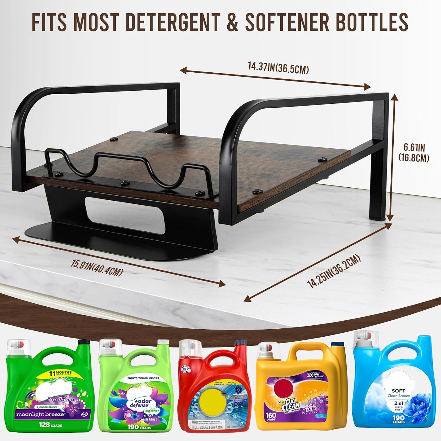 Laundry Detergent Holder Stand with Drip Tray, Liquid Detergent Riser | Laundry Soap Holder Organizer for Laundry Room, Brown