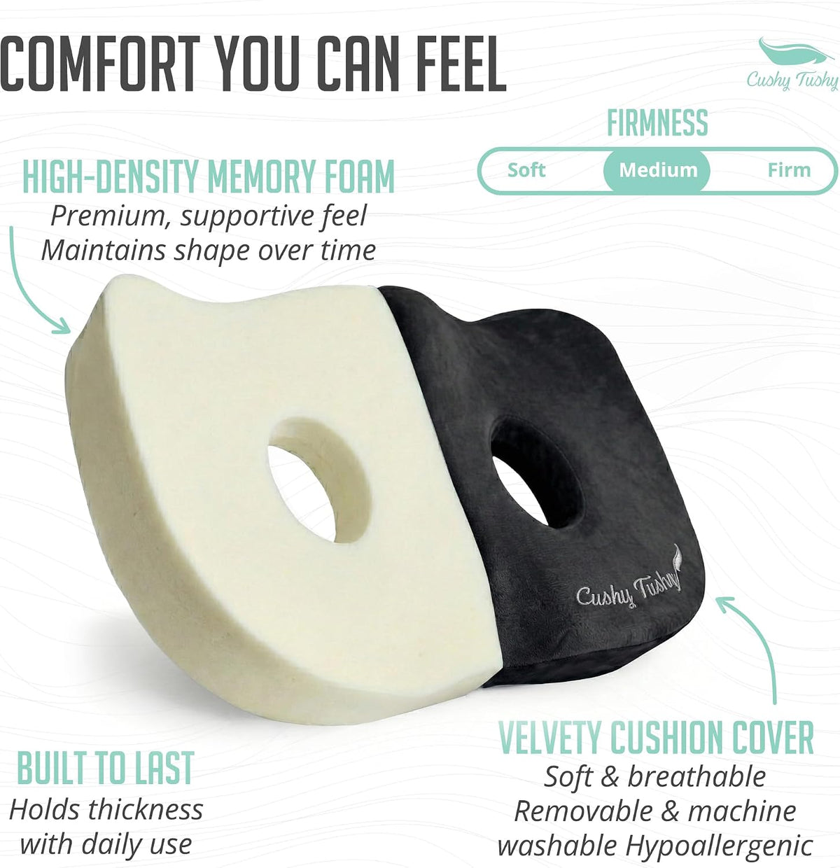 Cushy Tushy Premium Foldable Travel Seat Cushion - for Relief of Lower Back, Sciatic, Butt and Tailbone Pain - for Home & Office Use, Perfect for Travel or Driving - Coccyx Seat Cushion