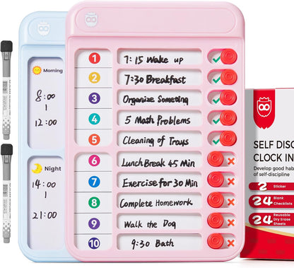 Chore Chart for Kids with Timer, 21 PCS Checklist Magnetic Schedule Board, ADHD Tools with 99-Min Countup/Down Visual Timer, Bedtime/Morning/Daily Routine Chart Dry Erase to Do List with Slider(White)