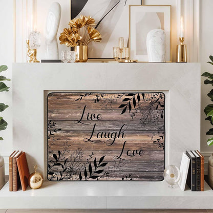 Magnetic Fireplace Cover Brown Rustic Wood Grain Fireplace Screen Decorative Leaves Laugh Love Insulation Fireplace Blocker Blanket Save Energy Fireplace Draft Stopper Covers for Living Room 36x30