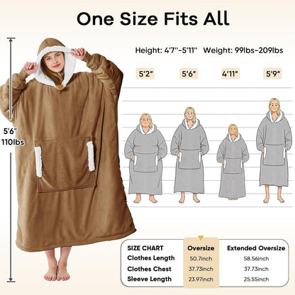 yescool Wearable Blanket Hoodie, Flannel Sherpa Fleece Blanket Sweatshirt for Adults Women Men,One Size Fits All - Colors B